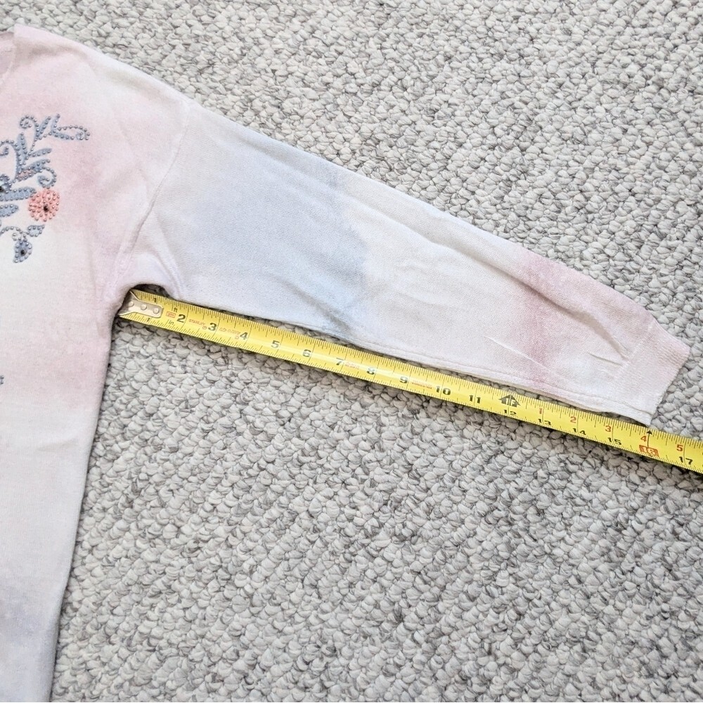 Amaryllis Womens (Size M) Pastel Tie-Dyed V-Neck Sweater w/ Floral Embroidery - Picture 13 of 13